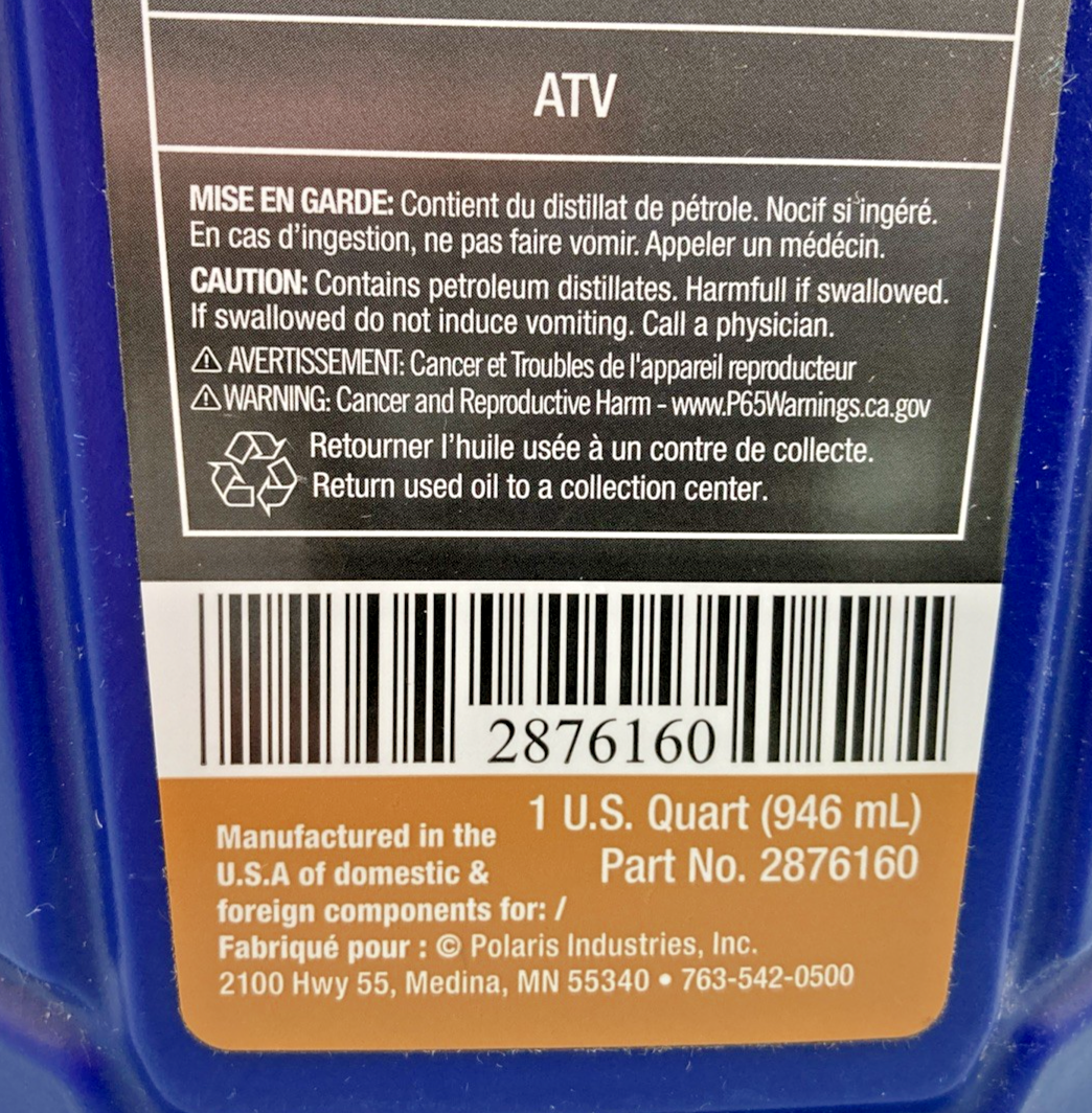 NEW GENUIN POLARIS 2876160 ATV ANGLE DRIVE FLUID, 1 QUART (946 ML)