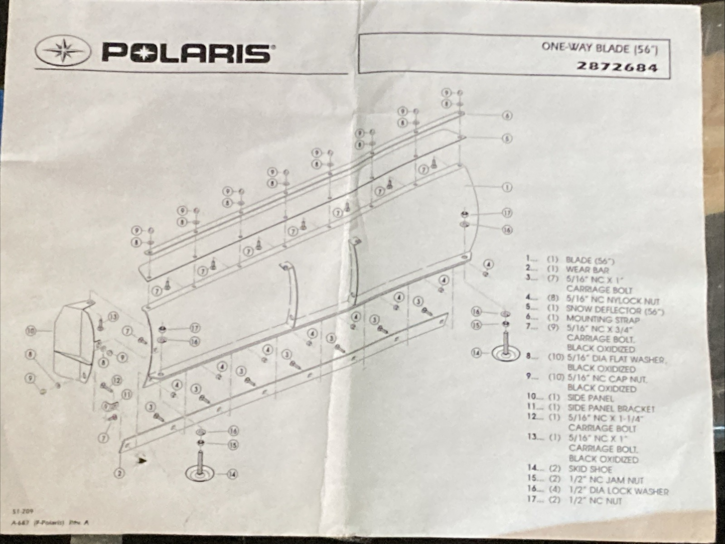 NEW GENUINE POLARIS 2872684 56" One Way Plow Blade