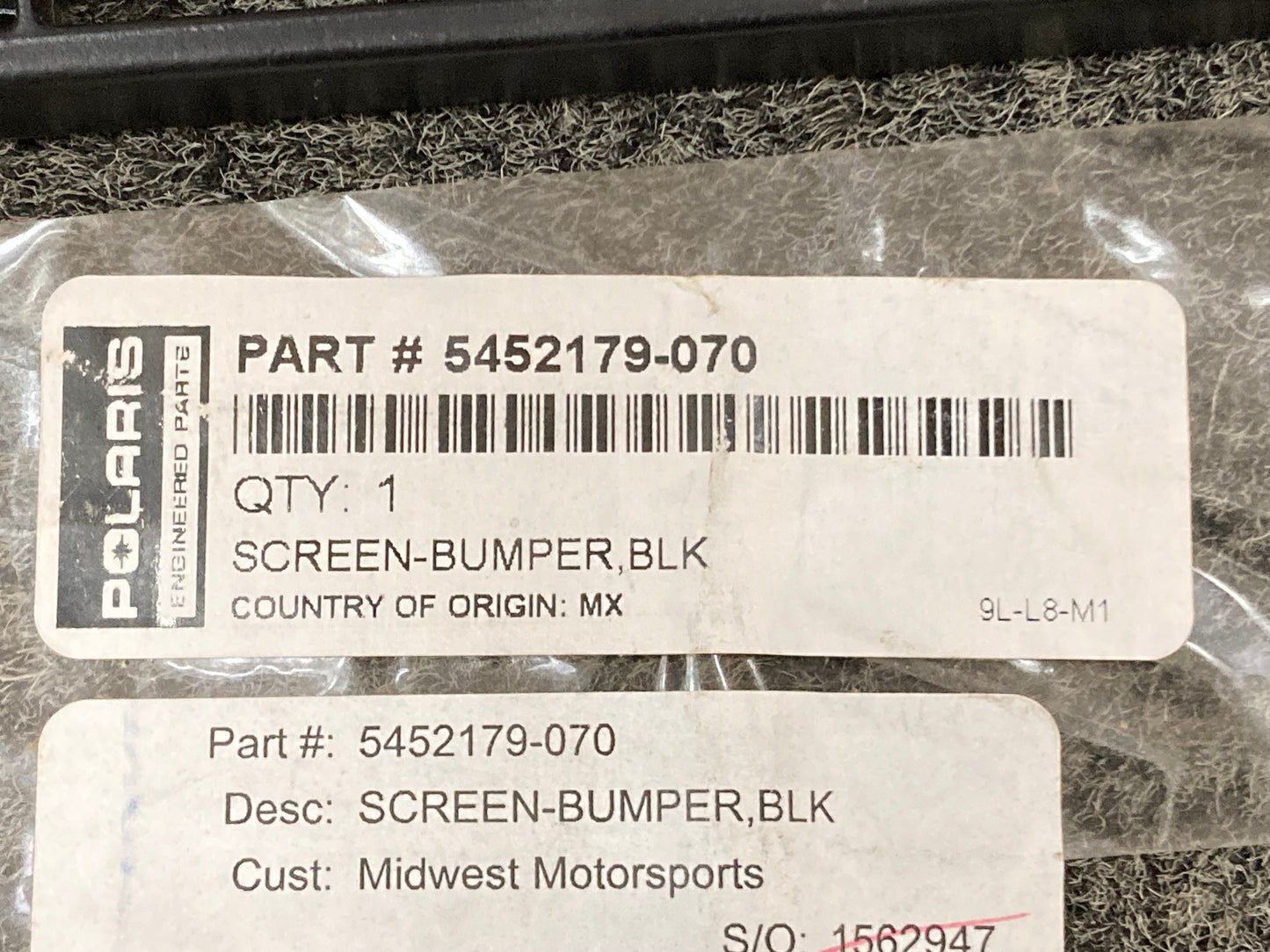 New Genuine Polaris 5452179-070 Screen-Bumper, Blk