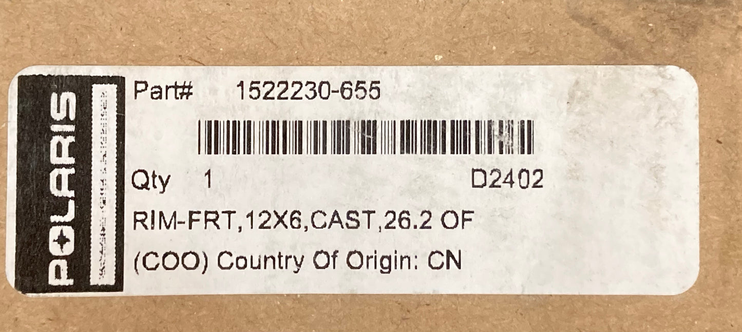 New Genuine Polaris 1522230-655 RIM-FRT, 12X6, Cast, 26.2, OFST, FB