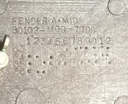 Replaces Honda 80102-MG9-7700 Rear Wheel Fender