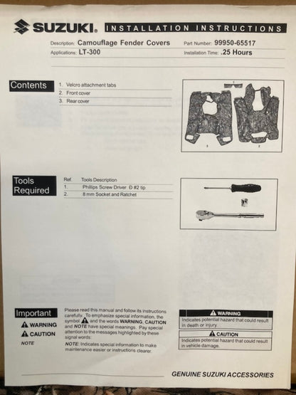 Suzuki 99950-65517 Camo Fender Cover Set New Genuine