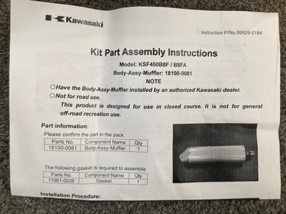 Kawasaki 18100-0081 Body Assy Muffler New Genuine