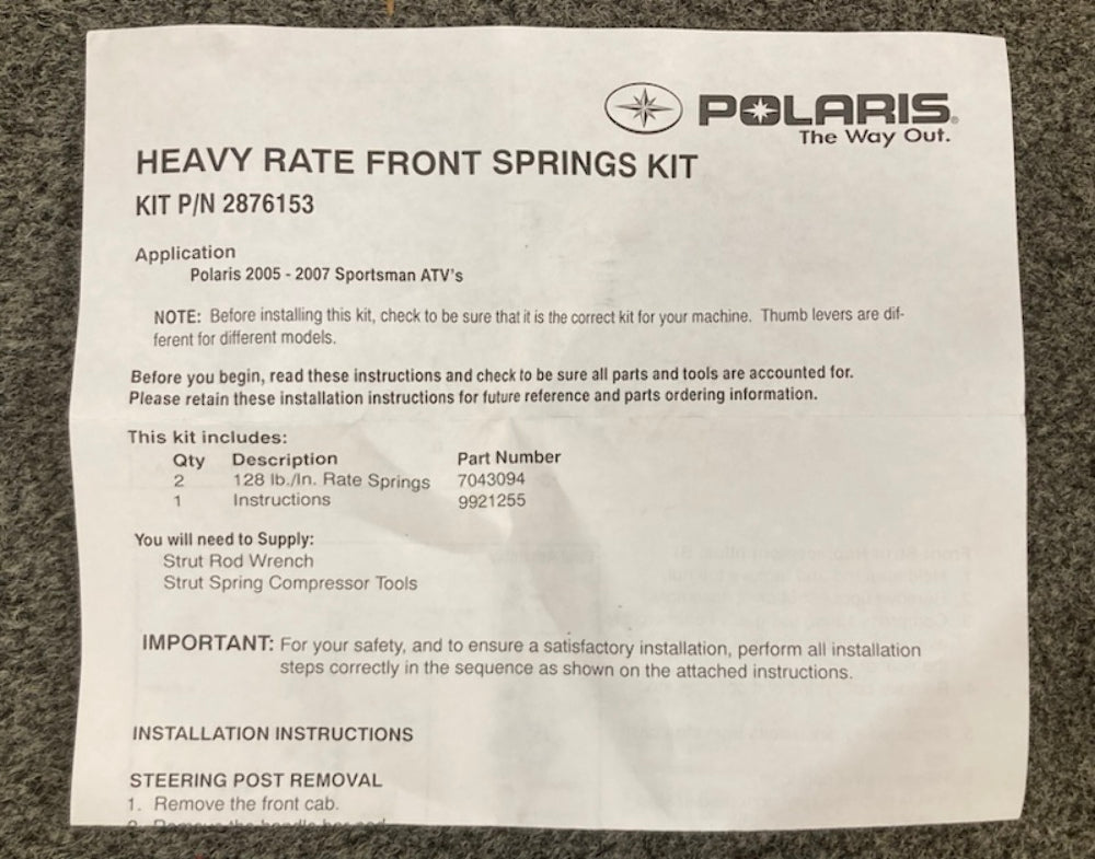 Polaris 2876153 Heavy Duty Front Suspension Spring Pair New Genuine