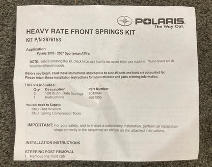 Polaris 2876153 Heavy Duty Front Suspension Spring Pair New Genuine