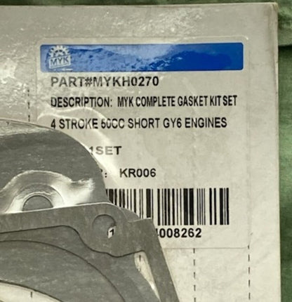 MYK MYKH0270 Gasket Kit 4 Stroke 50cc Short GY6 New Genuine Incomplete Kit