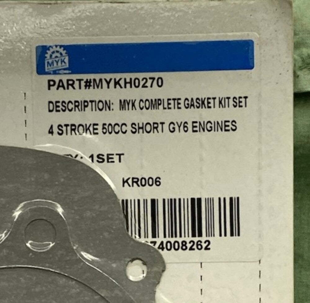 MYK MYKH0270 Gasket Kit 4 Stroke 50cc Short GY6 Engine New Gen. Incomplete Kit