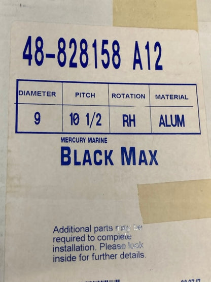 Mercury 48-828158A12 Black Max Propeller 9x10.5 AL RH 8 Spline New Genuine