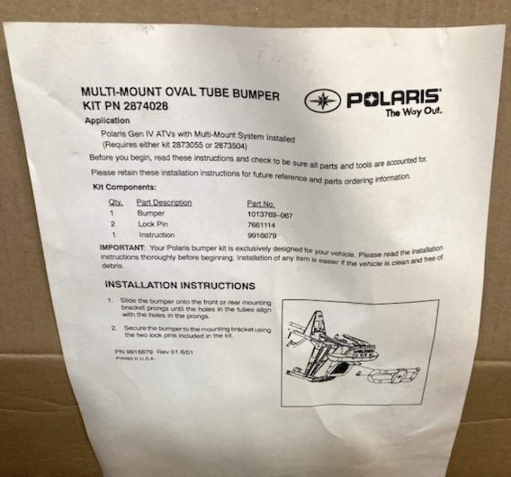 Polaris 2874028 Oval Tube Bumper New Genuine
