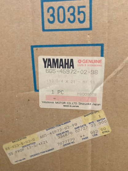 Yamaha 6G5-45972-02-98 Propeller 3X13-3/4"X21"-M Rh 15 Spline New Genuine