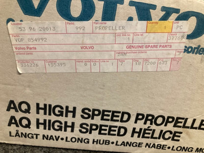 Volvo Penta 854992 Propeller Aluminum 14X17 Rh 17 Spline New Genuine