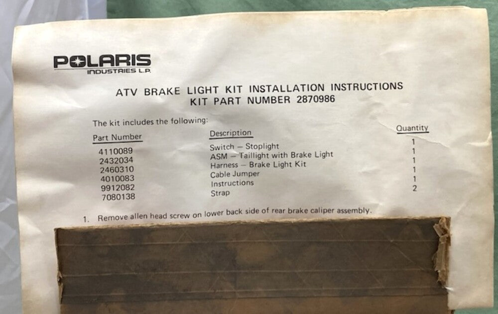 Polaris 2870986 Brake Light Kit New Genuine