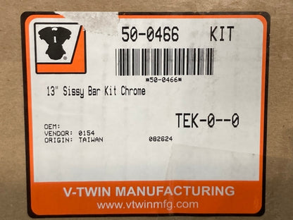 V-Twin 50-0466 Sissy Bar Kit 13" CHROME New Genuine