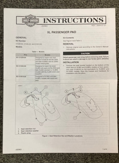 Harley Davidson Passenger Pillion Extra Large New Genuine