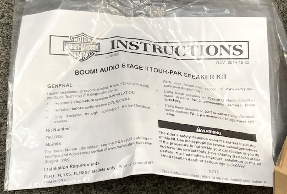 Harley Davidson 76000526A Boom Audio Stage II Speaker Kit New Genuine
