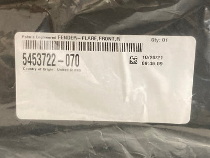 Polaris 5453722-070 FENDER FLARE FRONT RIGHT GLOSS BLK New Genuine