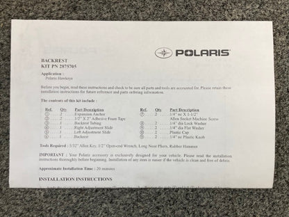 Polaris 2875705 Backrest, Sptsmn, 300/400, L&R New Genuine