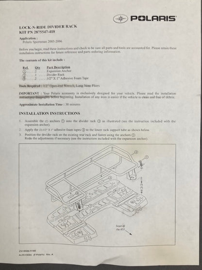 Polaris 2875547-418 Steel, Rear, Rack, Lk, N, Rd, Bw New Genuine