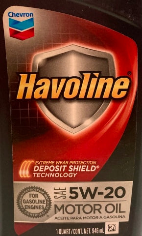 CHEVRON SN-ILSAC GF-5 Havoline SAE 5W-20 Motor Oil 1Quart New Genuine