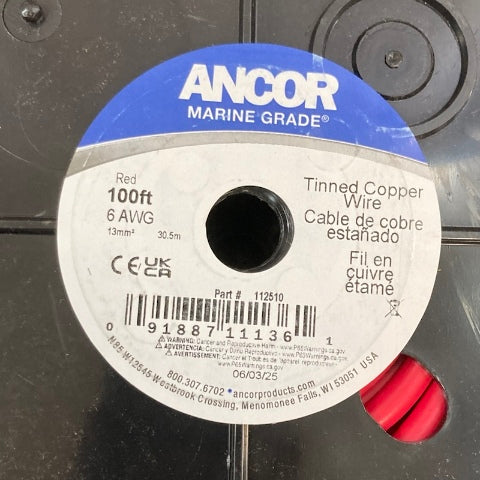 Ancor 112510 Battery Cable 100′ Red 6 AWG New Genuine