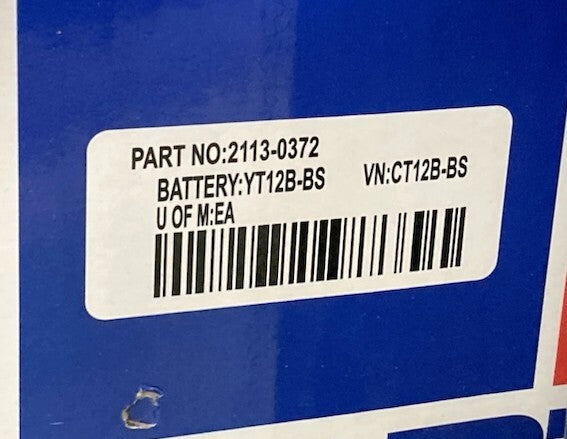 Parts Unlimited 2113-0372 Battery 12V YT12B-BS with Acid New Genuine