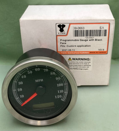 V-Twin 39-0663 Programmable Gauge with BLACK Face New Genuine