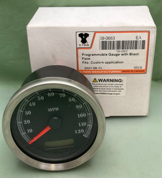 V-Twin 39-0663 Programmable Gauge with BLACK Face New Genuine
