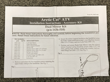 NEW GENUINE ARCTIC 1436-510 DUAL MIRROR KIT