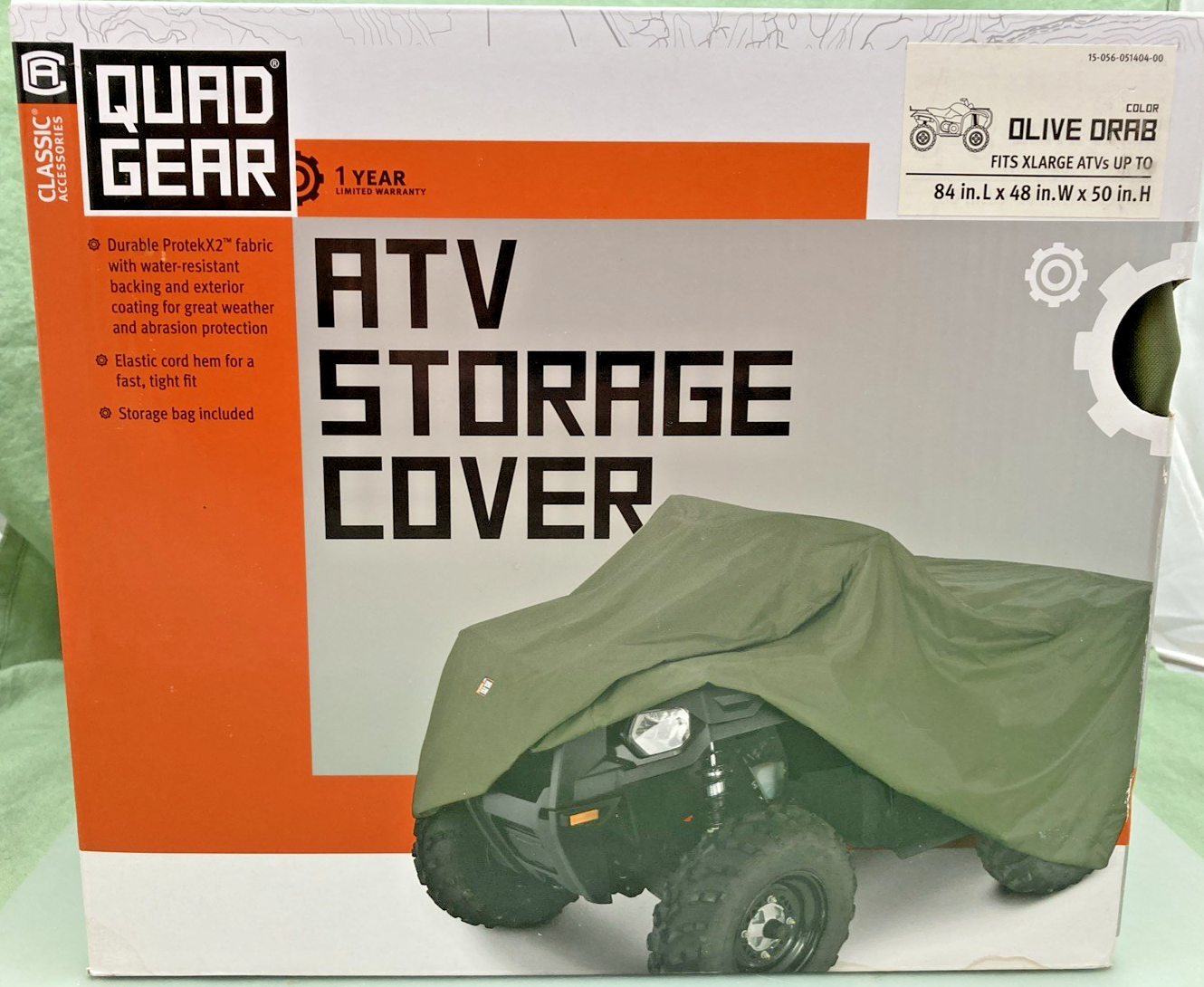NEW QUAD GEAR 15-056-051404-00 STORAGE COVER OLIVE DRAB (L), 80IM.LX44IN.WX45IN.