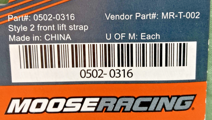 NEW  GENUINE MOOSE RACING 0502-0316 LIFT STRAP FRONT BLACK UNIVERSAL