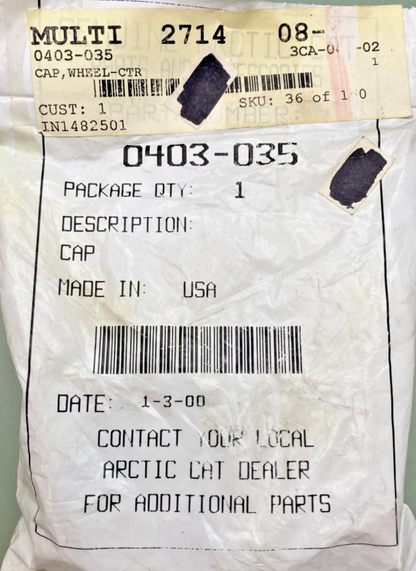 NEW GENUINE ARCTIC CAT 0403-035 CAP, WHEEL-CTR