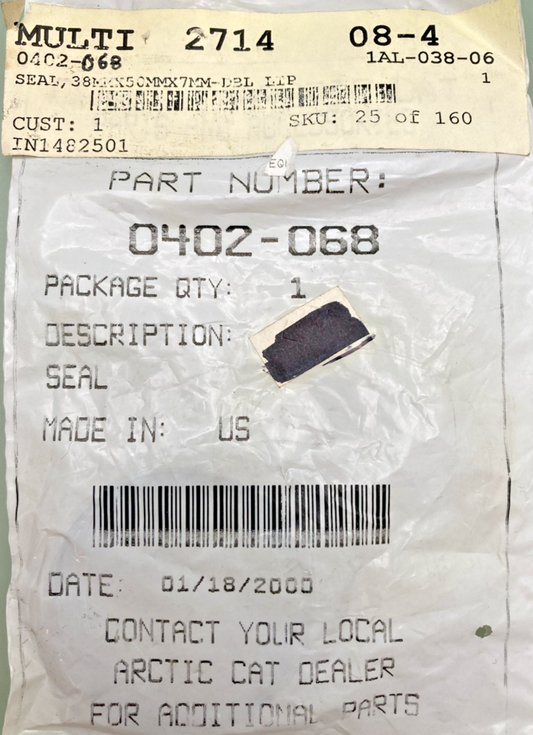 NEW GENUINE ARCTIC CAT 0402-068 SEAL, 38MMX50MMX7MM-DBL LIP