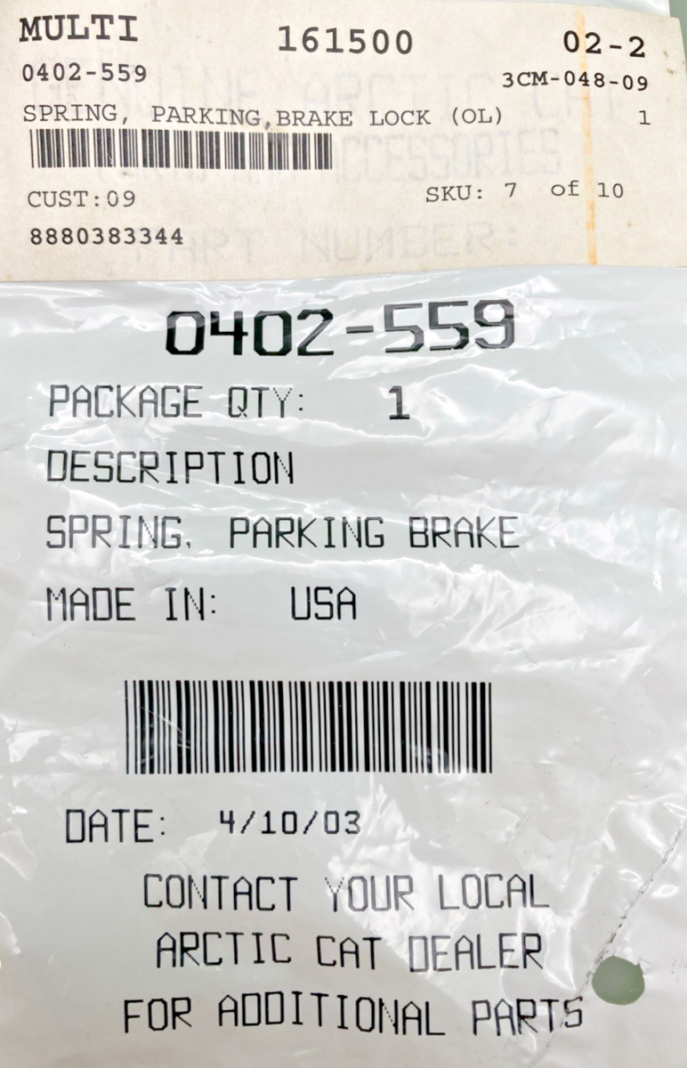 NEW GENUINE ARCTIC CAT 0402-559 SPRING, PARKING, BRAKE LOCK