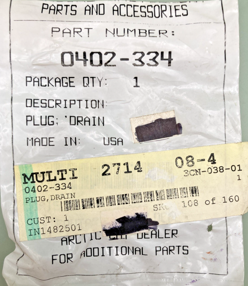 NEW GENUINE ARCTIC CAT 0402-334 PLUG, DRAIN