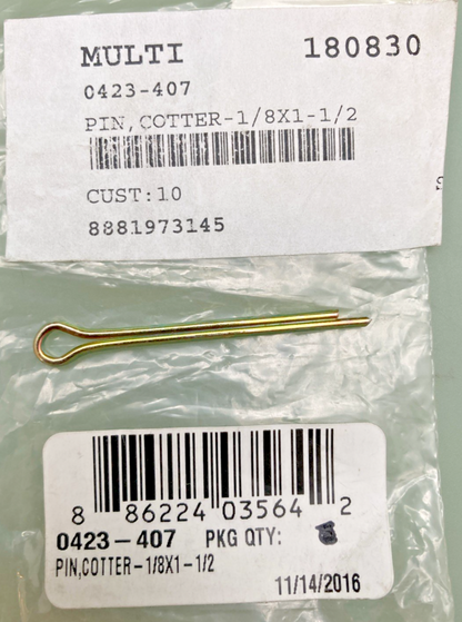 QTY 4 NEW GENUINE ARCTIC CAT 0423-407 PIN, COTTER-1/8X1-1/2