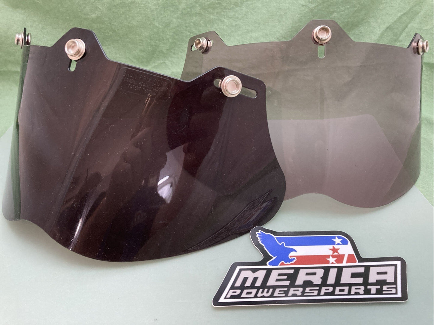 QTY 2 NEW GENUINE GRAN PRIX 6962008 SOLUTION SHIELD LIGHT/DARK SMOKE SNAP HELMET