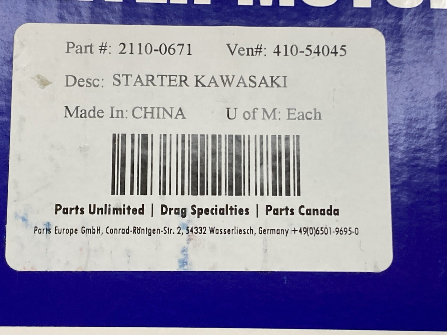 NEW GENUINE PARTS UNLIMITED 2110-0671 STARTER KAWASAKI