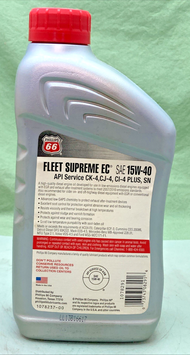 NEW GENUINE PHILLIPS 66 1078234-00 FLEET SUPREME DIESEL ENGINE OIL SAE 15W-40
