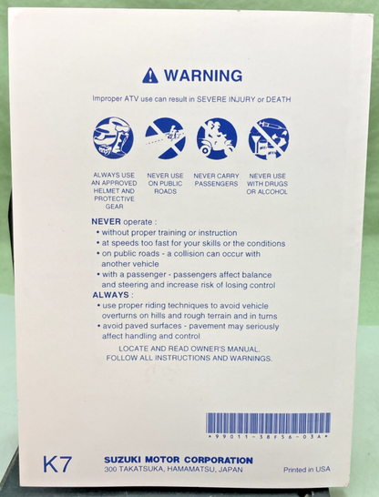 NEW GENUINE SUZUKI 99011-38F56-03A LT-A400/F OWNER'S MANUAL 2006
