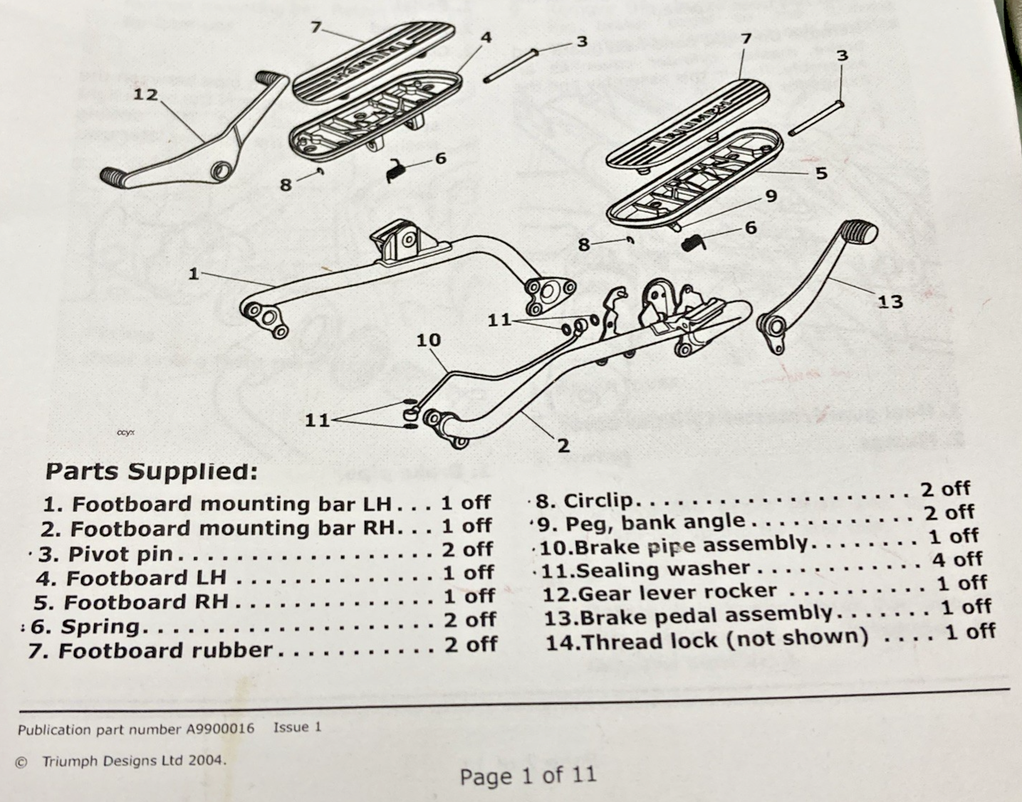 NEW GENUINE TRIUMPH A9758085 FOOTBOARD FITTING KIT, INCOMPLETE KIT