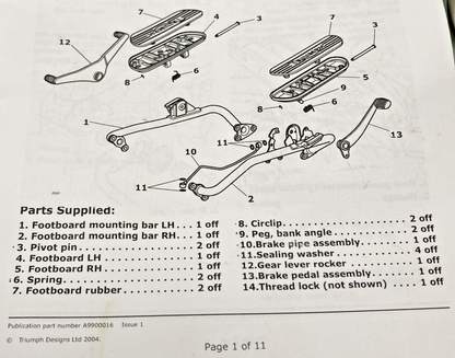 NEW GENUINE TRIUMPH A9758085 FOOTBOARD FITTING KIT, INCOMPLETE KIT