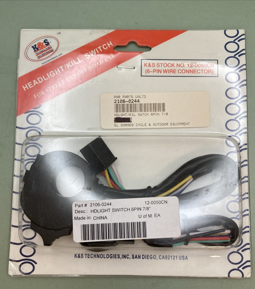 NEW GENUINE K&S 12-0050CN HEADLIGHT KILL SWITCH 6 PIN 7/8" 2106-0244