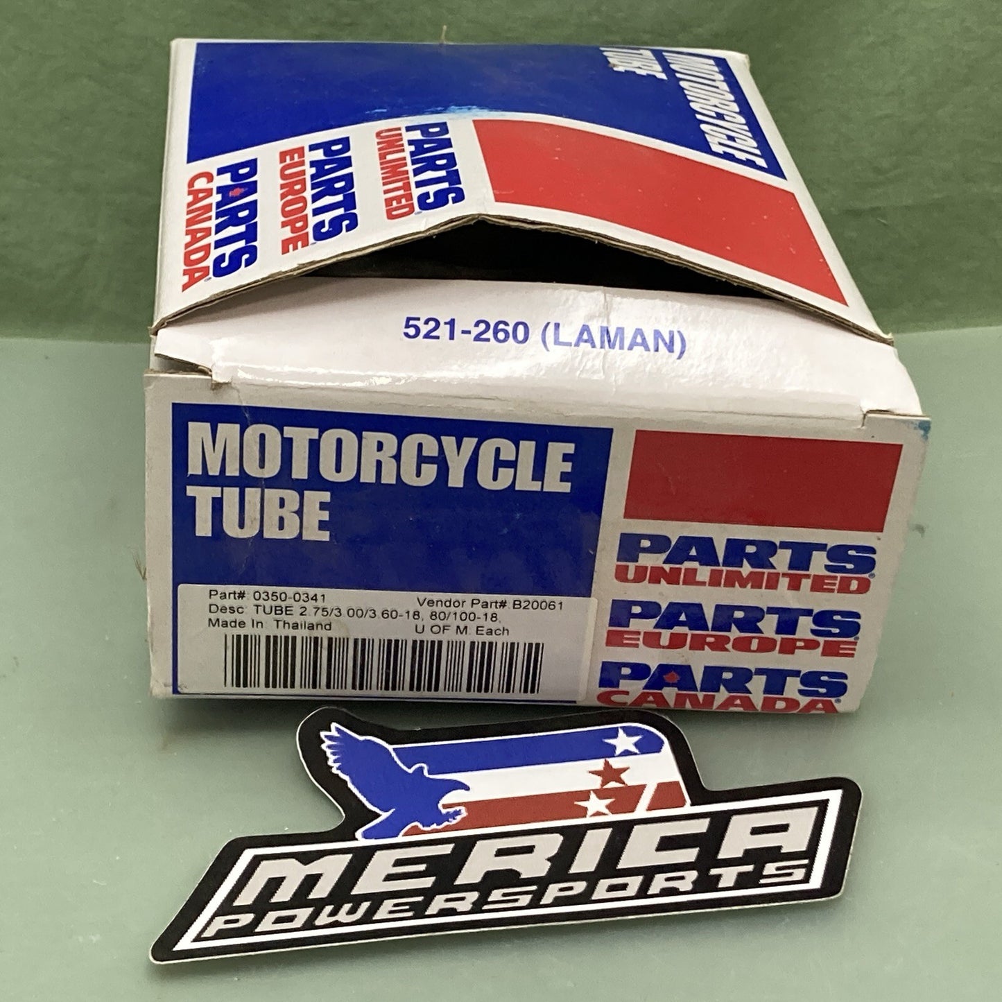 NEW GENUINE PARTS UNLIMITED 0350-0341 2.75/3.00/3.60-18 80/100-18 MOTORCYCLE TUB