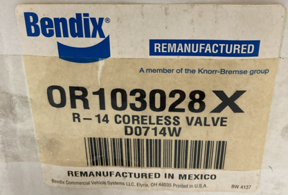 REMAN GENUINE BENDIX OR103028X R-14 BRAKE RELAY VALVE