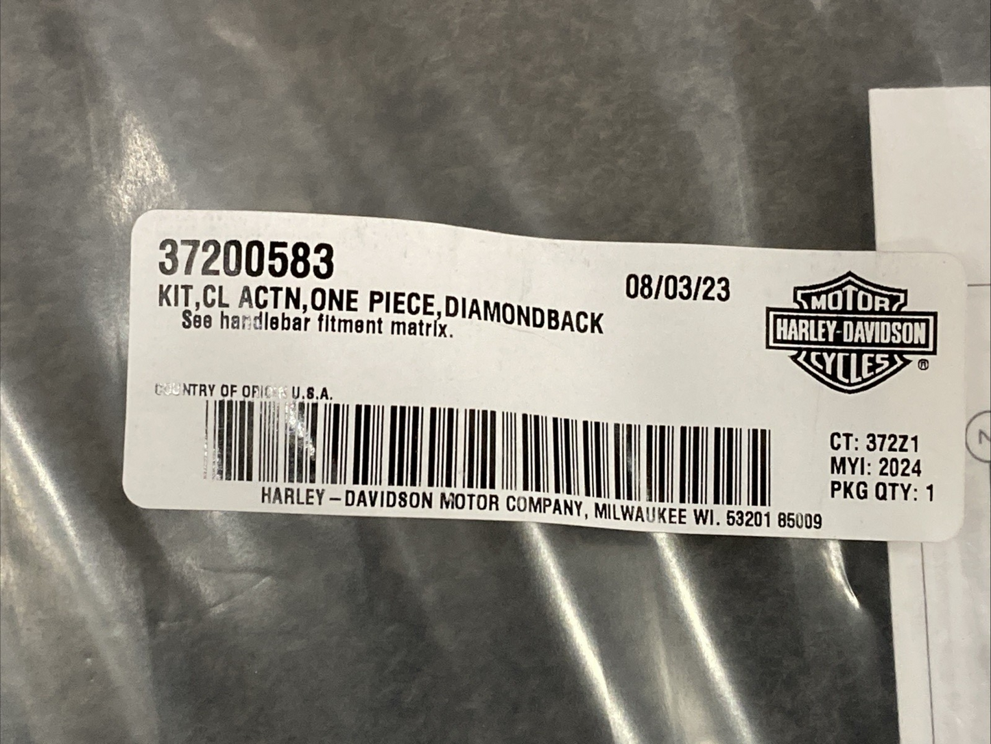 NEW GENUINE HARLEY DAVIDSON 37200583 KIT, CL ACTN, ONE PIECE, DIAMONDBACK