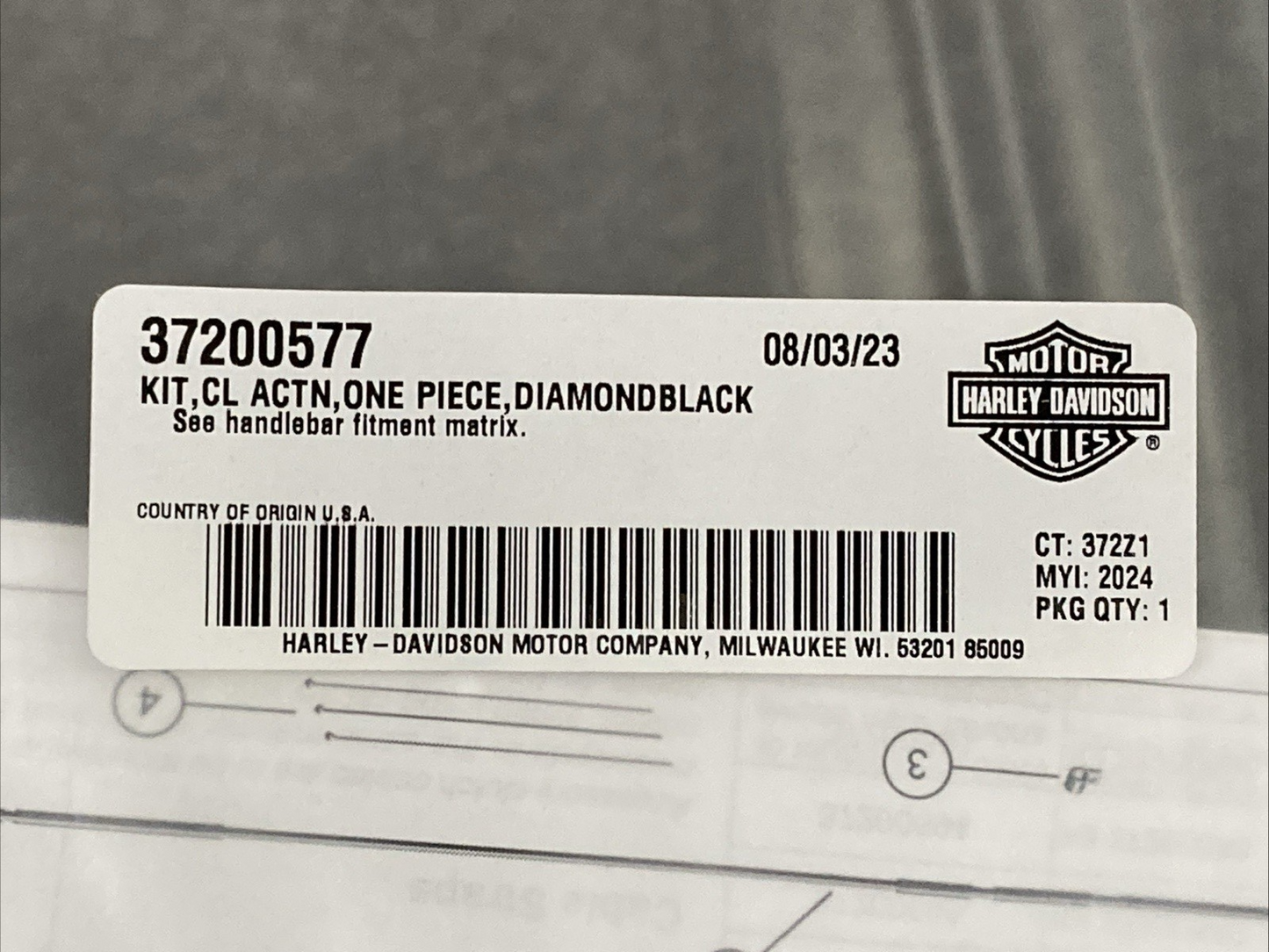 NEW GENUINE HARLEY DAVIDSON 37200577 KIT, CL  ACTN, ONE PIECE, DIAMONDBLACK