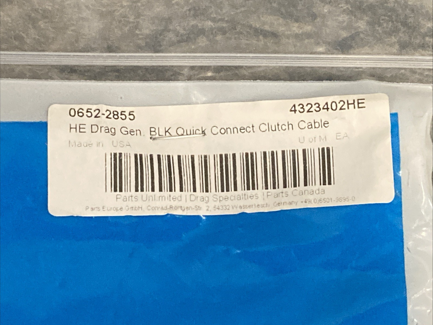 NEW GENUINE DRAG 0652-2855 HE DRAG GEN. BLK QUICK CONNECT CLUTCH CABLE