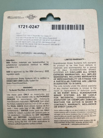 Parts Unlimited 613HF Brake Pad Set 1721-0247 New Genuine