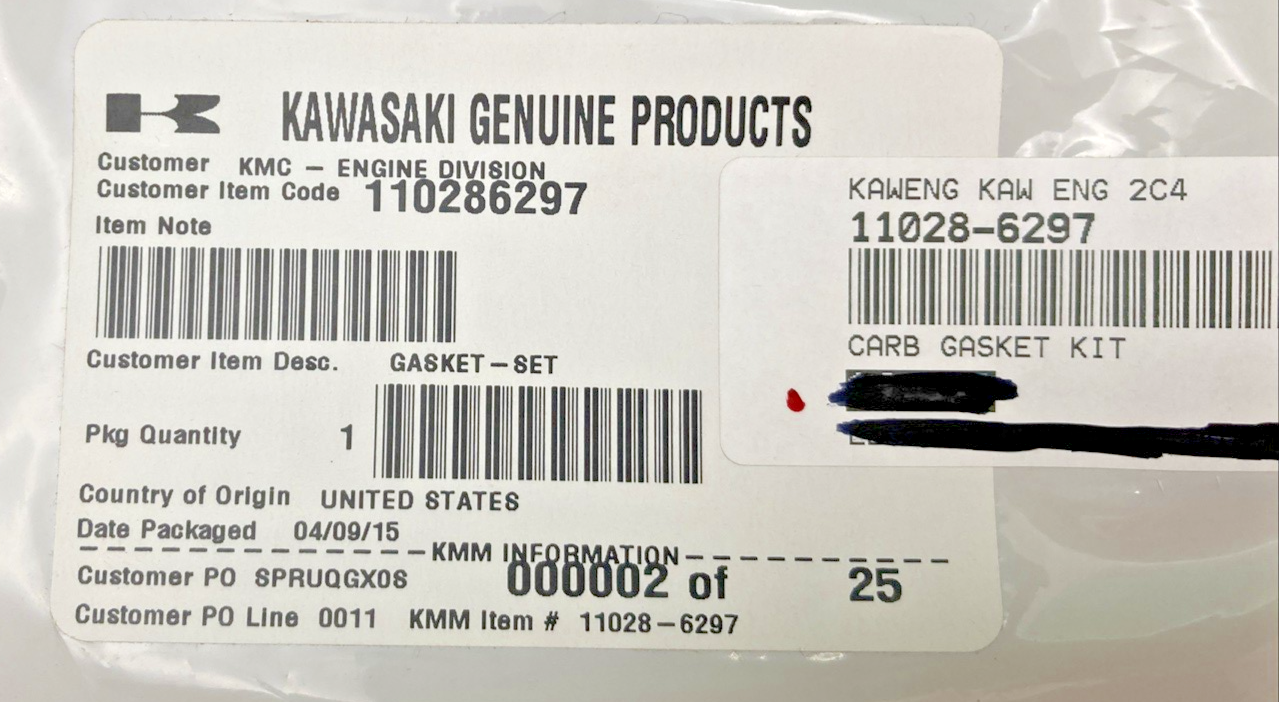 NEW GENUINE KAWASAKI 110286297 CARB GASKET KIT