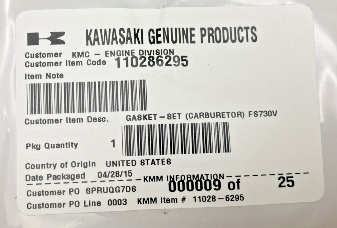 NEW GENUINE KAWASAKI 110286295 CARB GASKET KIT